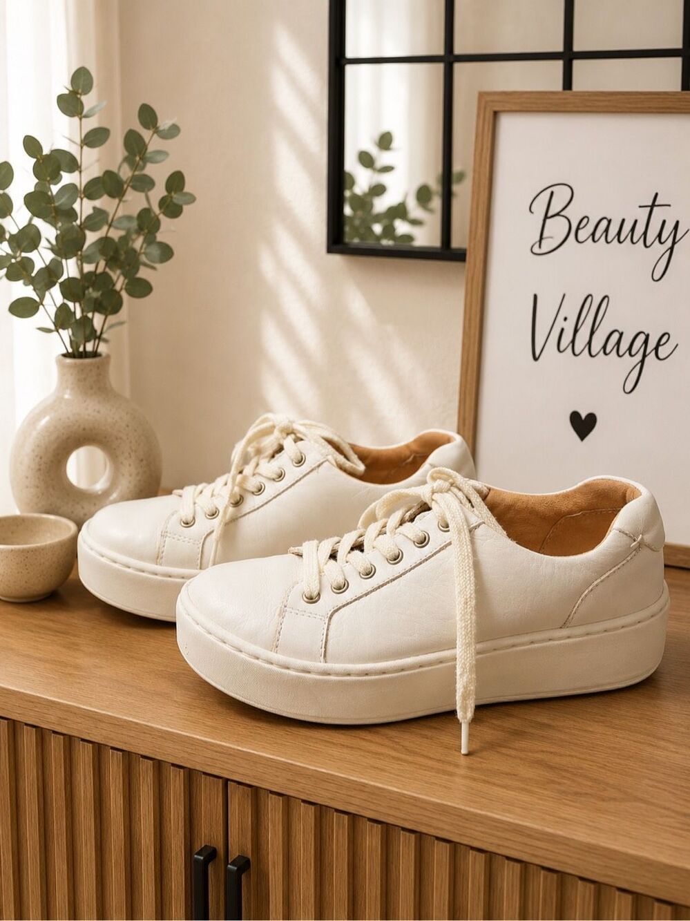 Born Mira Leather Platform Sneaker White Sea Salt Size Full Grain Size 6M